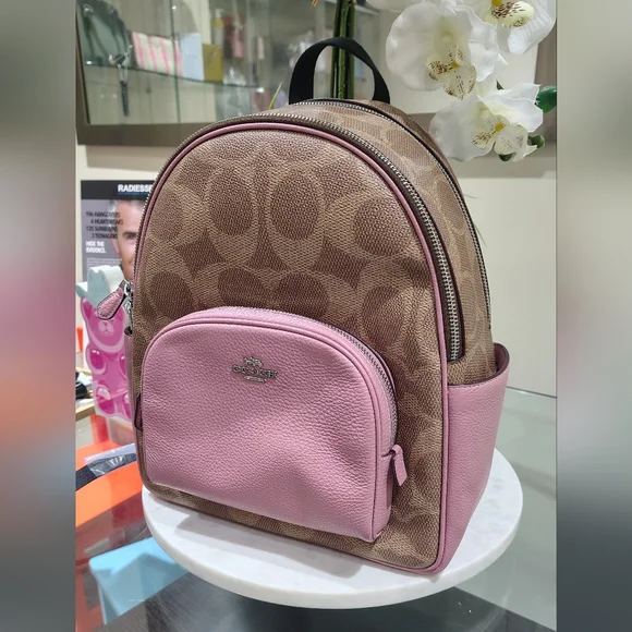 New! Coach Signature Pink and Tan Backpack Style CCK72 In Sv/Tan/Dusty Pink 🩷